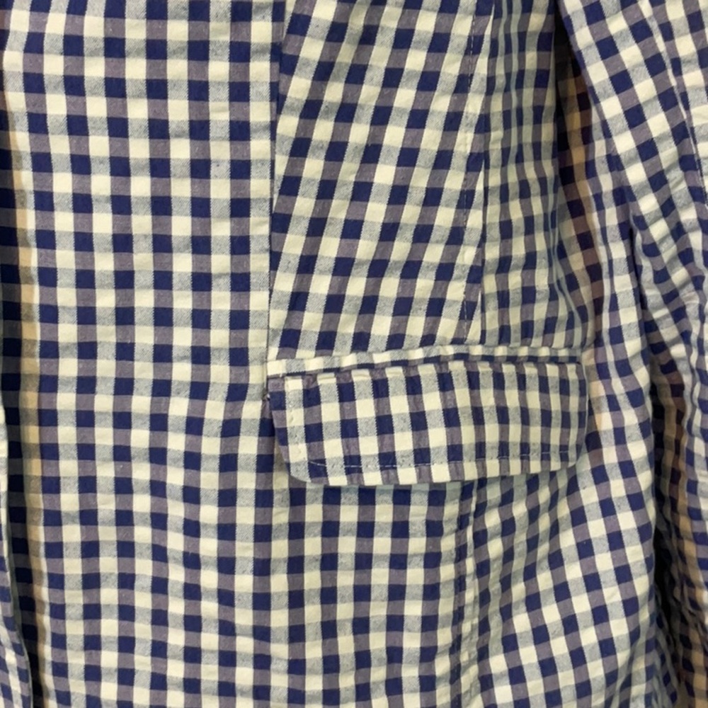 Lands End Gingham Blue White Check Blazer Cotton Blend Size 16 - Picture 3 of 12